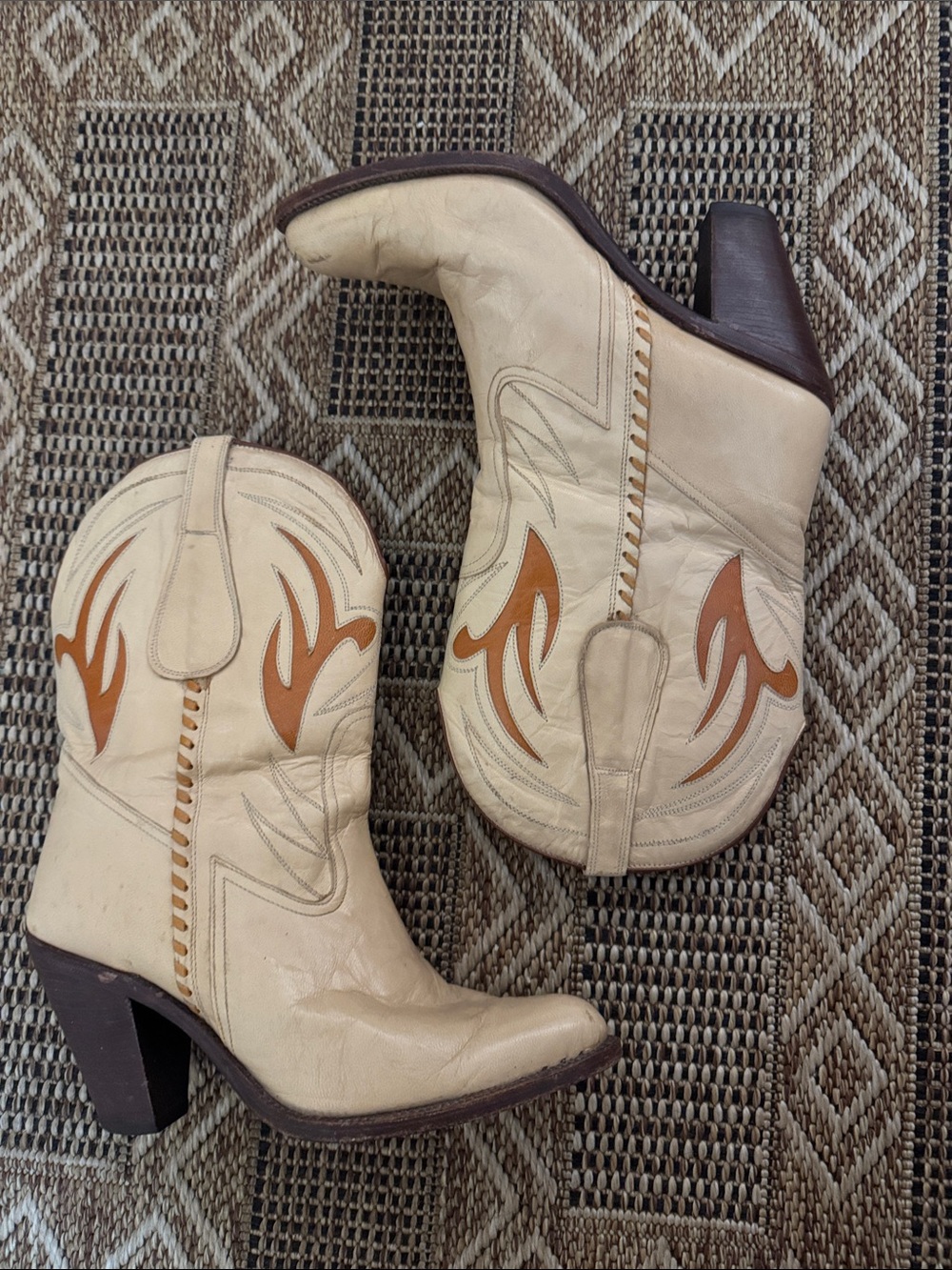 TONY MORA Vintage Leather Western Heeled Cowboy Boots Size 8
